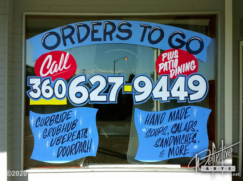 COVID Business Services Window Display . Window Splash, Window Painting, Window Art, Small Business Support, Shop Local, Curbside Pickup, Deliver, Orders To Go